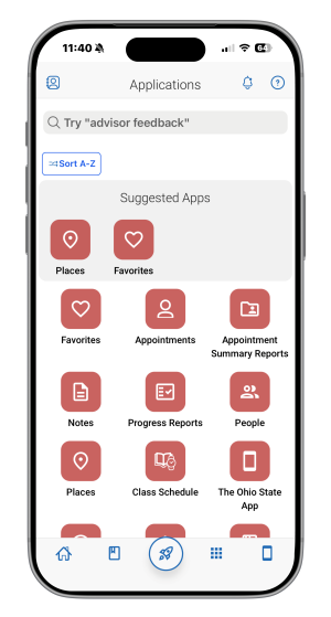 Screenshot of the Applications page within the OnCourse mobile experience